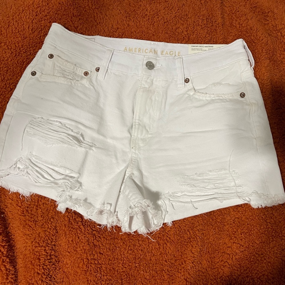 American Eagle White Distressed Denim Shorts